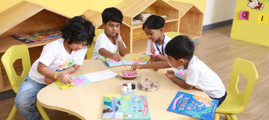 Children engaging in creative activities at the best preschool in Yelahanka.